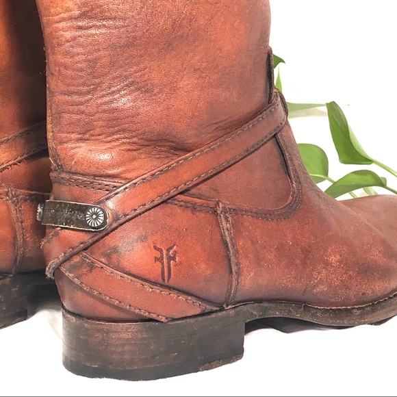 SOLD! Gorgeous FRYE Lindsey Plate Cognac Distressed Boot - Picture 9 of 15
